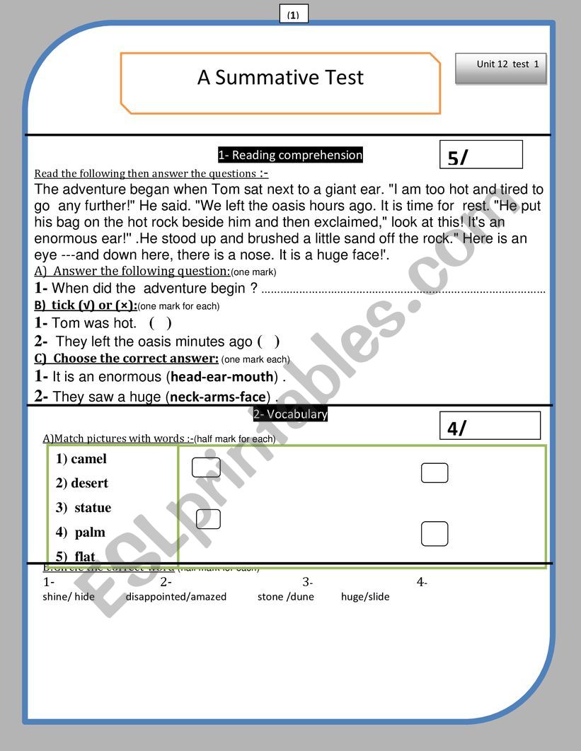 a  summative test based on English world Macmillan book 4  unit 12