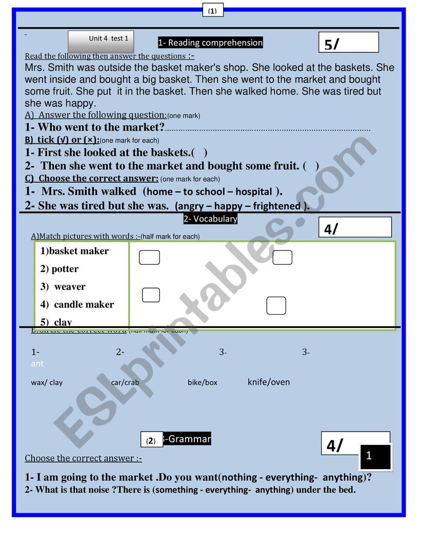 a  summative test based on English world Macmillan book 4  unit 4 test 1