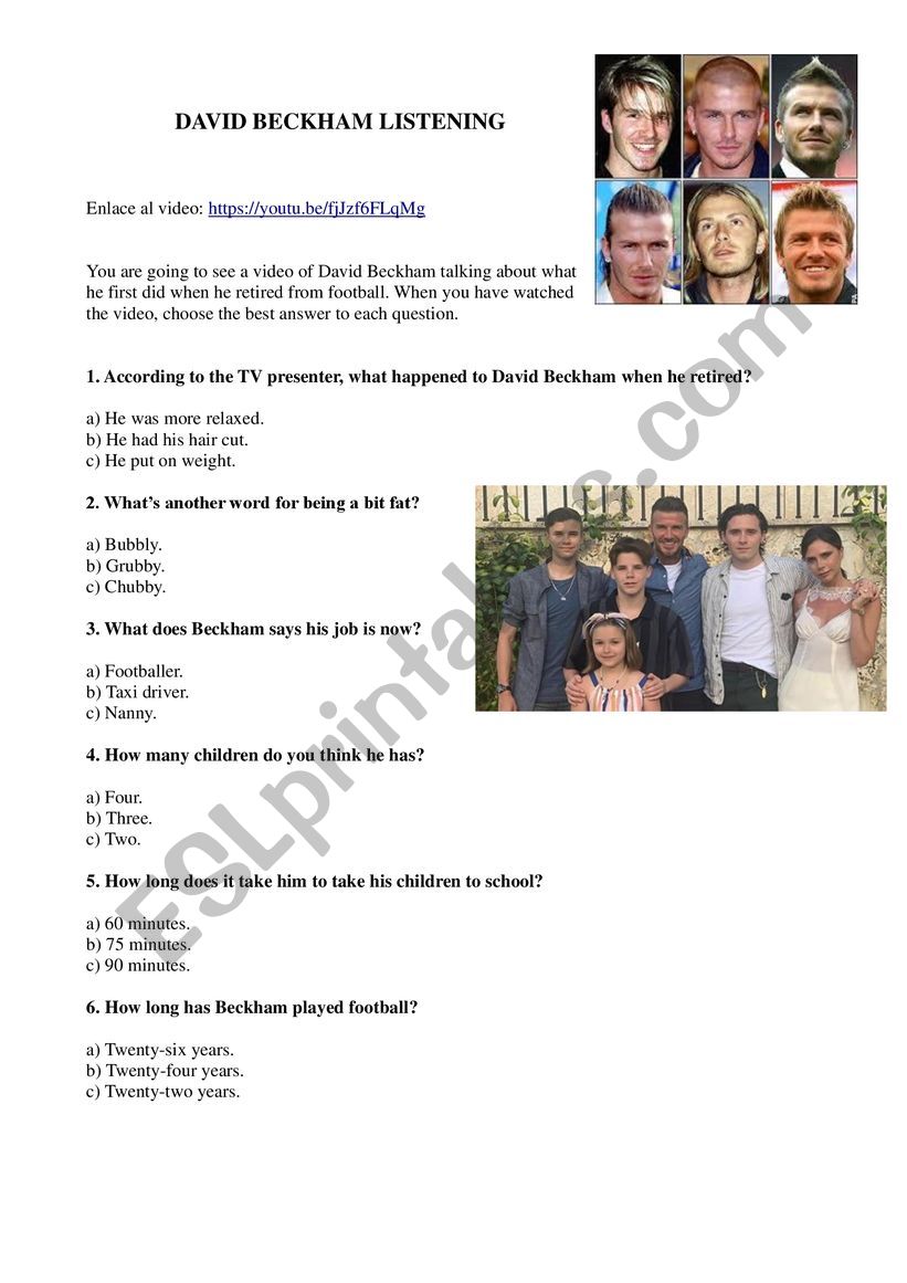 David Beckham Listening worksheet