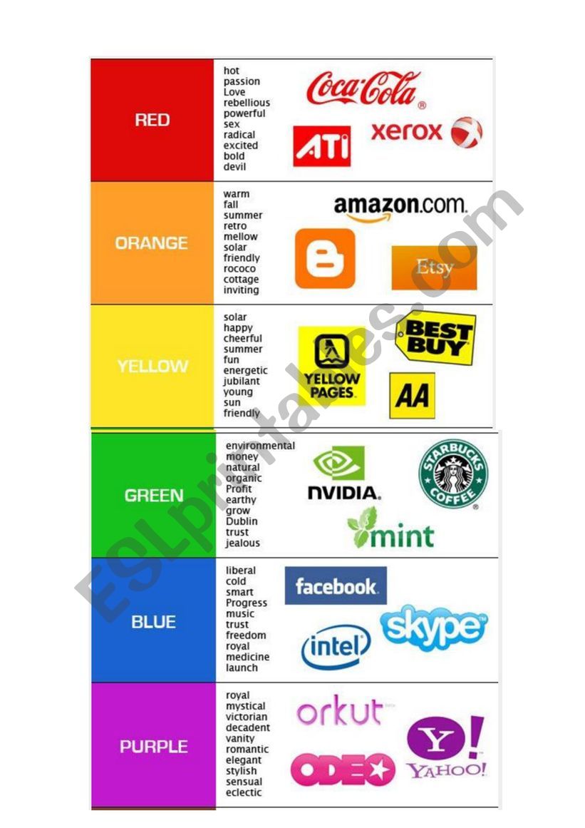Meaning of Colours Cards worksheet