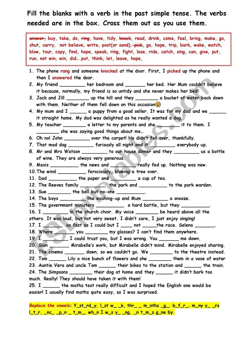 Past simple tense practice worksheet