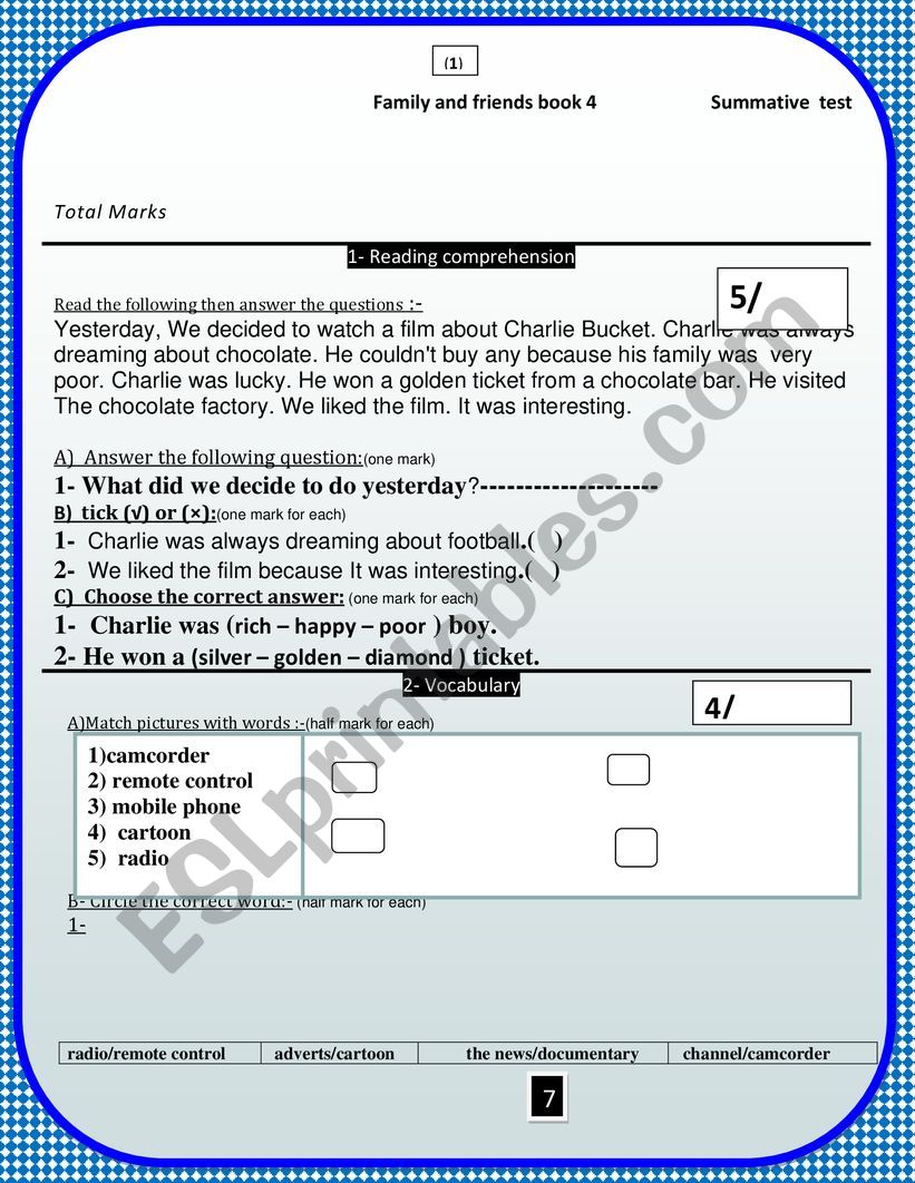 A summative test  test based on oxford family and friends  book four 