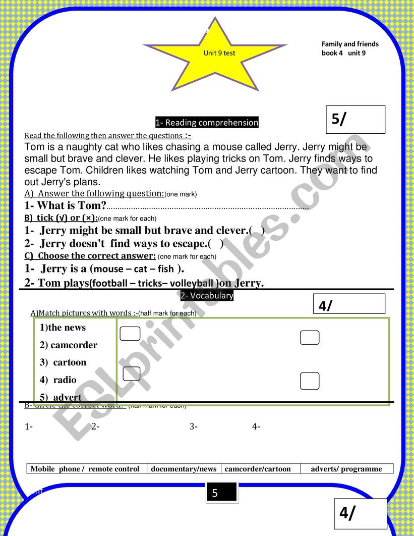 a  summative test based on family and friends book 4  unit 9 test 2