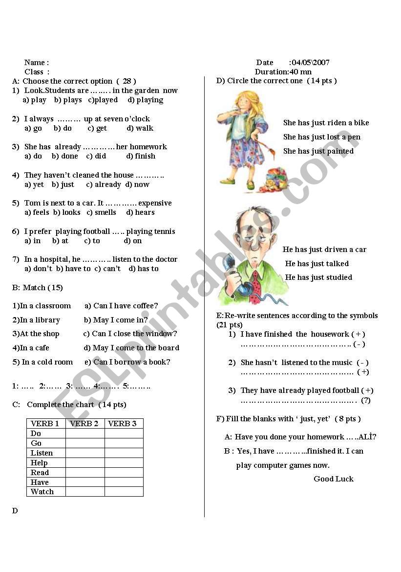 exam worksheet