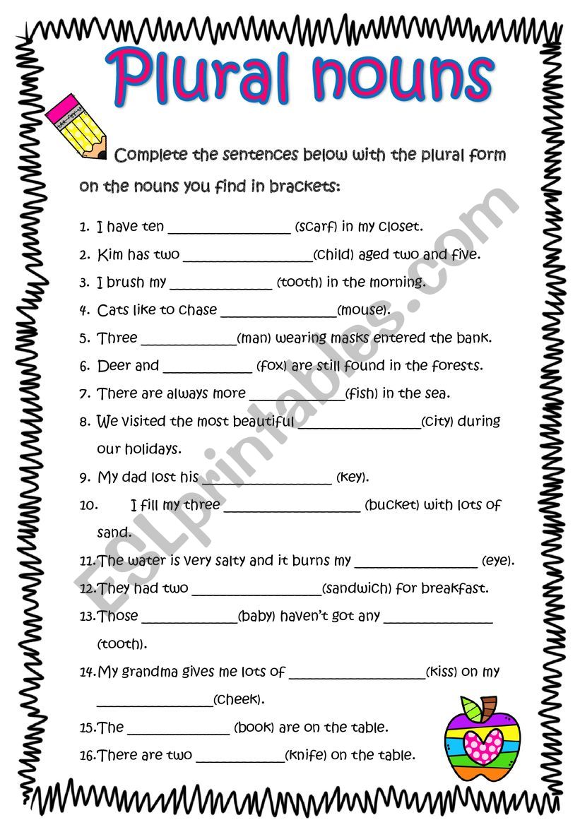 PLURAL NOUNS PRACTICE ESL Worksheet By Veromr79