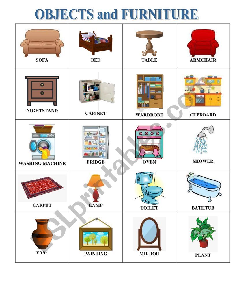 Furniture and objects worksheet