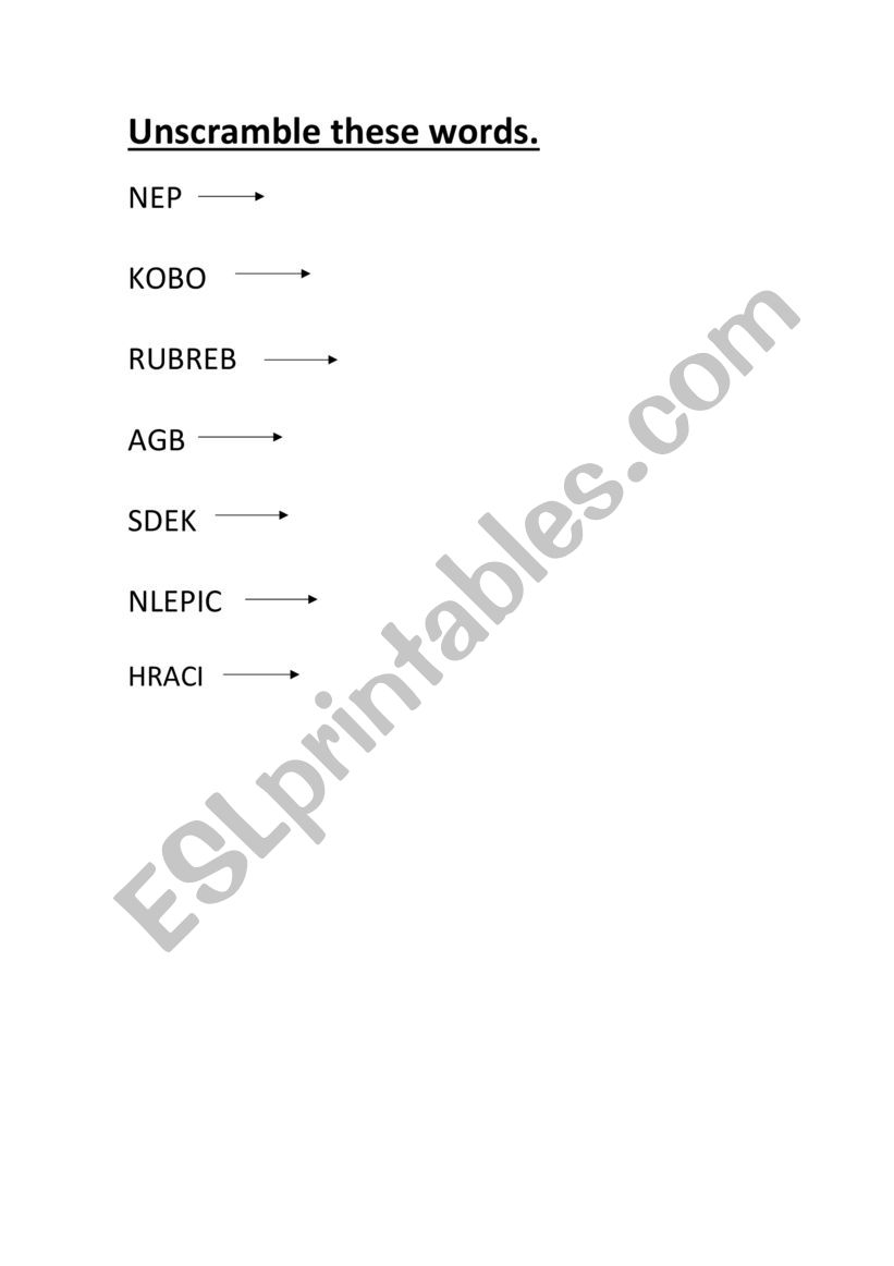 School Objects worksheet