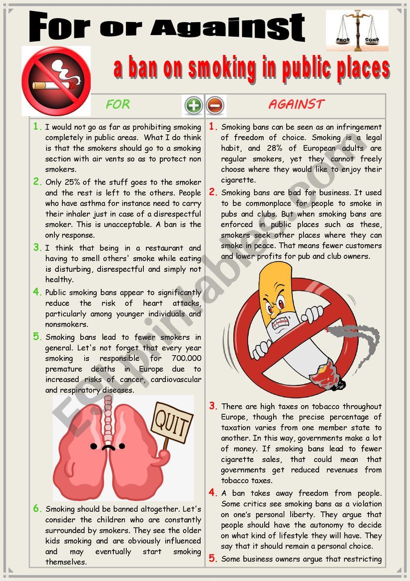 For or Against a ban on smoking. (Debating + Speaking)