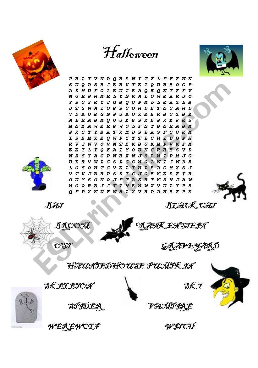 Halloween word search worksheet