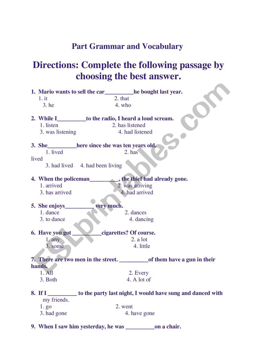 test worksheet