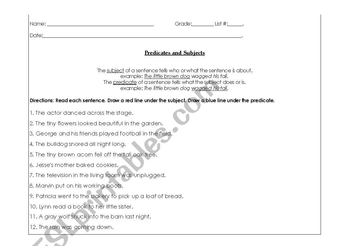 Sentences, subject and predicate