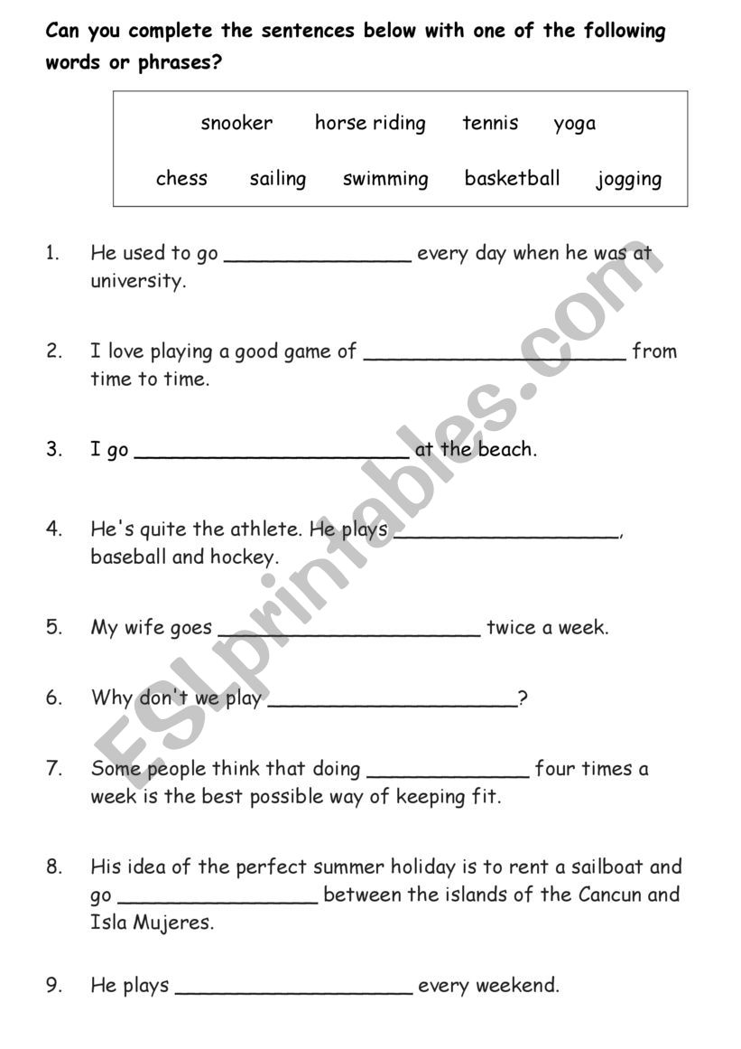 ESL Noun Close Task worksheet