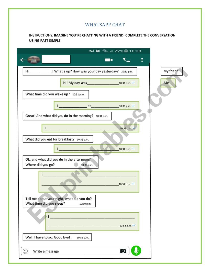 WHATSAPP CONVERSATION worksheet