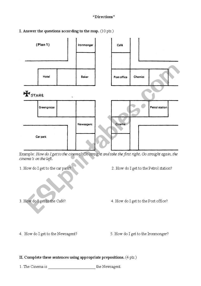 Directions worksheet