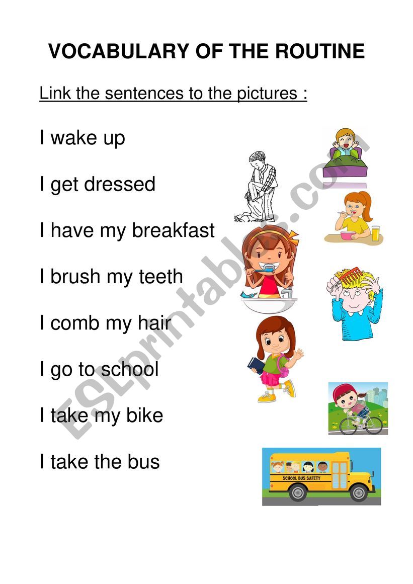 Routine vocabulary worksheet