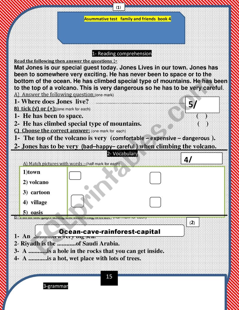 a  summative test based on  book 4  unit 11 t family and friends test 2