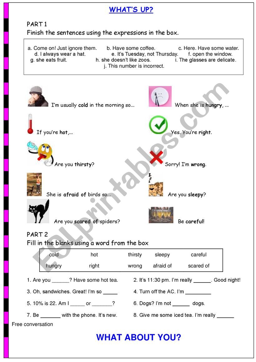 Be + hot/cold/thirsty worksheet