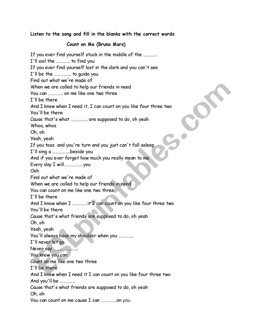 Count on me worksheet