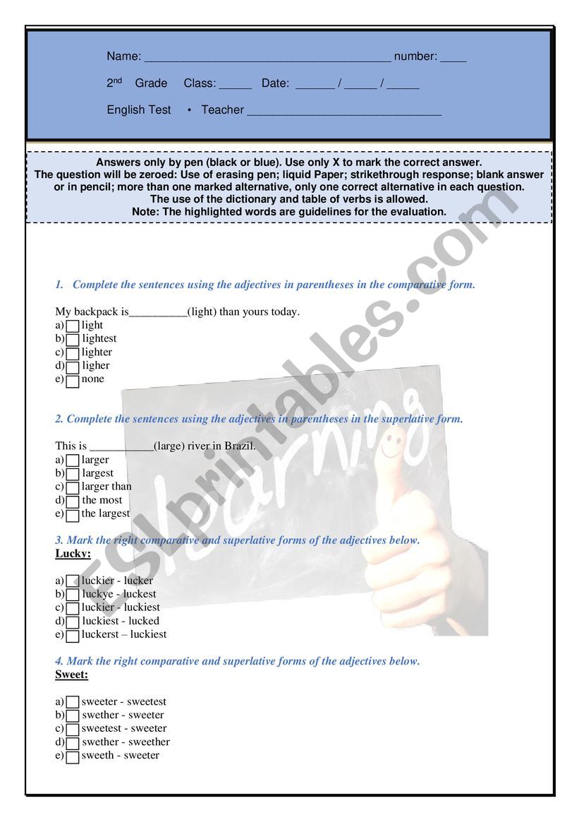 Test High school 2nd grade worksheet