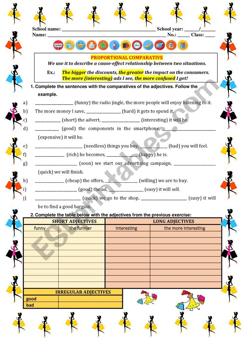 Proportional comparative worksheet