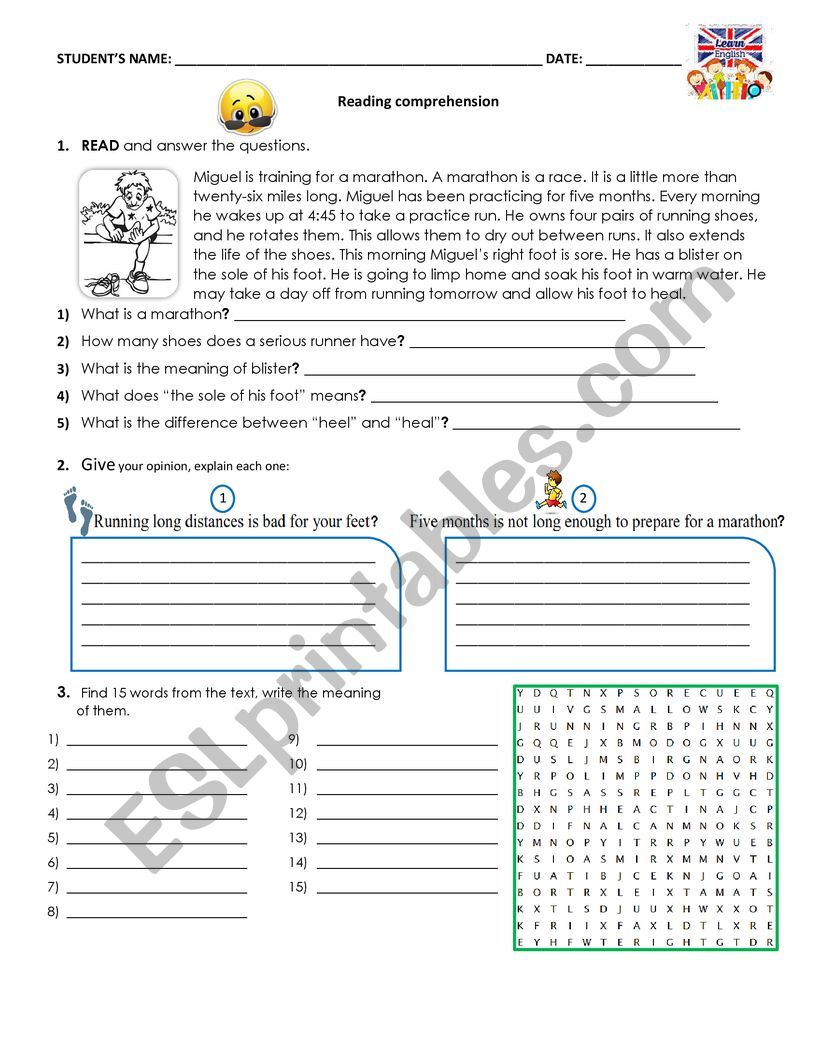 Short reading comprehension worksheet