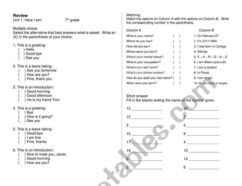 review worksheet