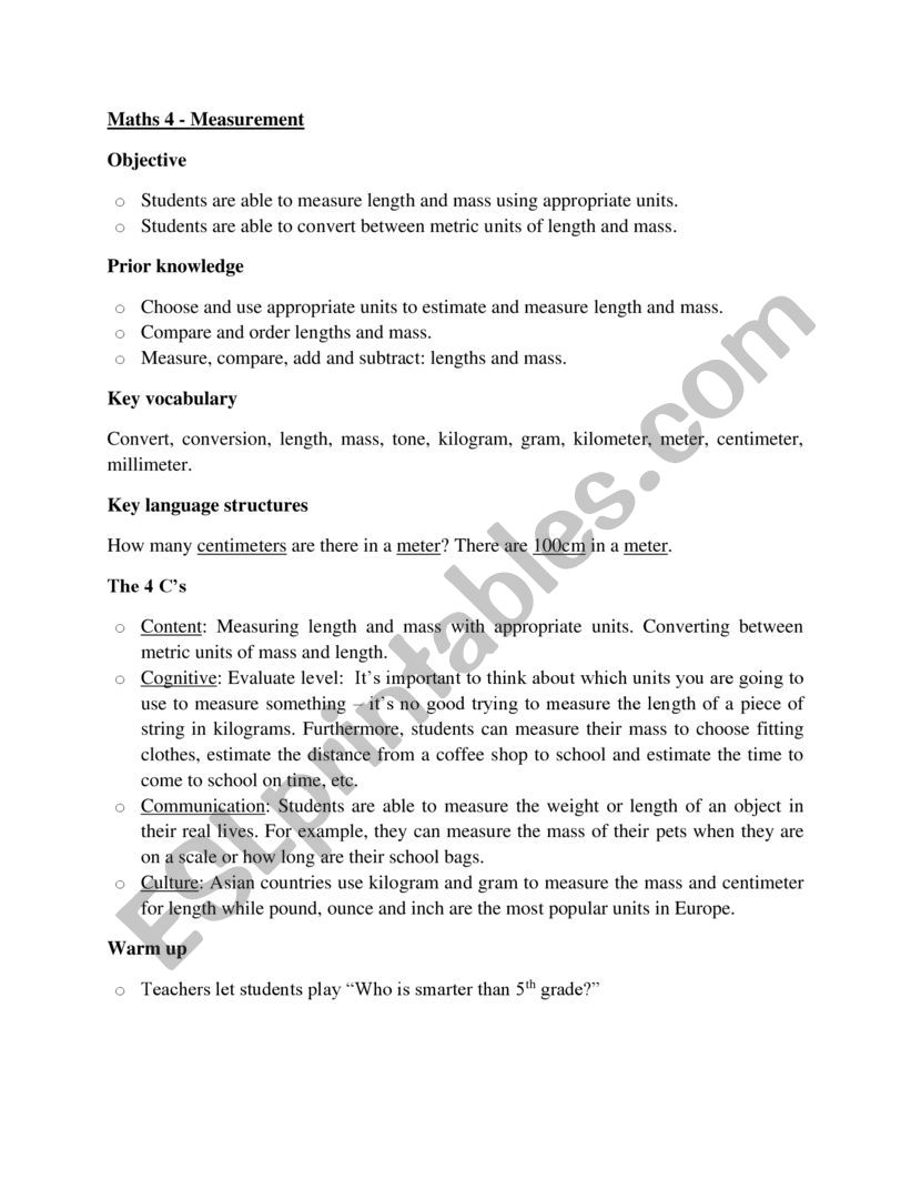 Measurement worksheet