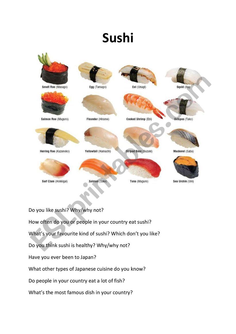 Sushi worksheet