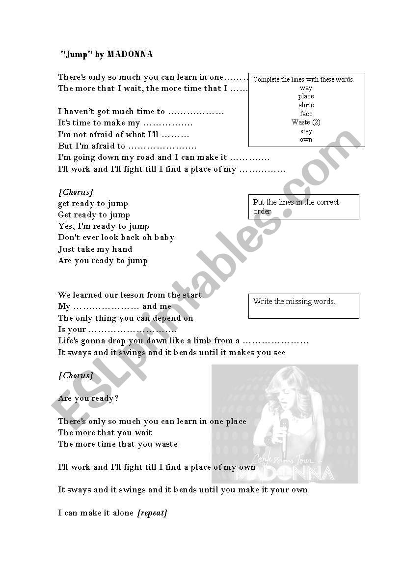 Song JUMP by Madonna worksheet