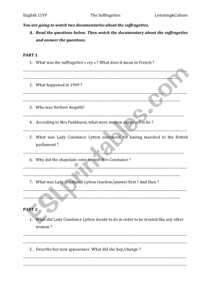 The suffragettes worksheet
