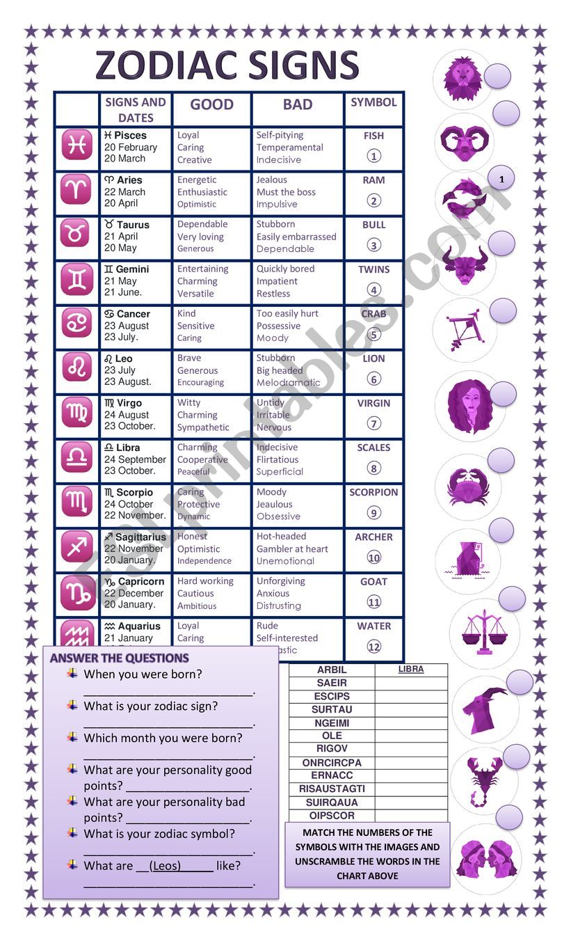 Zodiac Signs worksheet