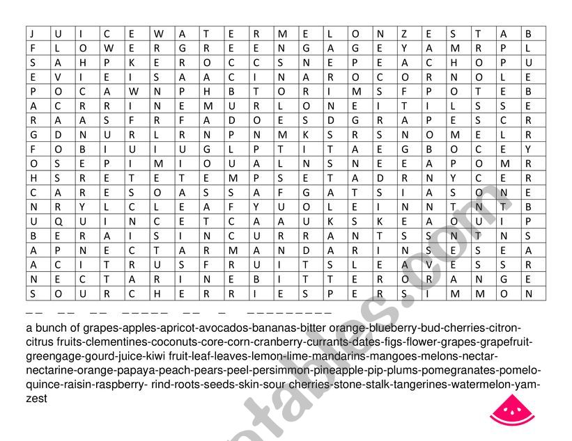 WORDSEARCH: FOOD, WATERMELON worksheet