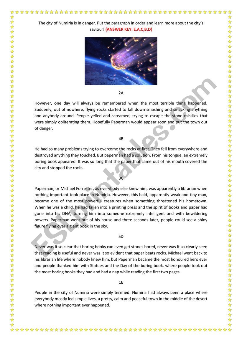 A superhero story worksheet