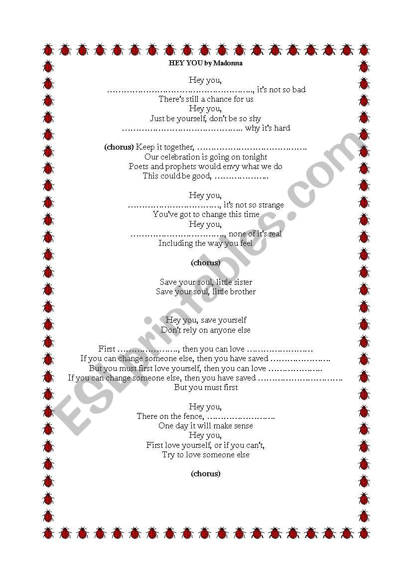 Song HEY YOU by Madonna worksheet