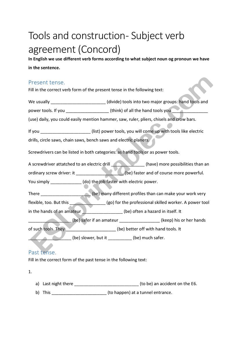 Tools and construction - subject verb agreement