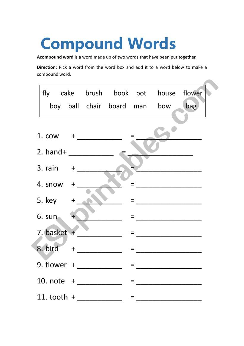 Compound words match worksheet