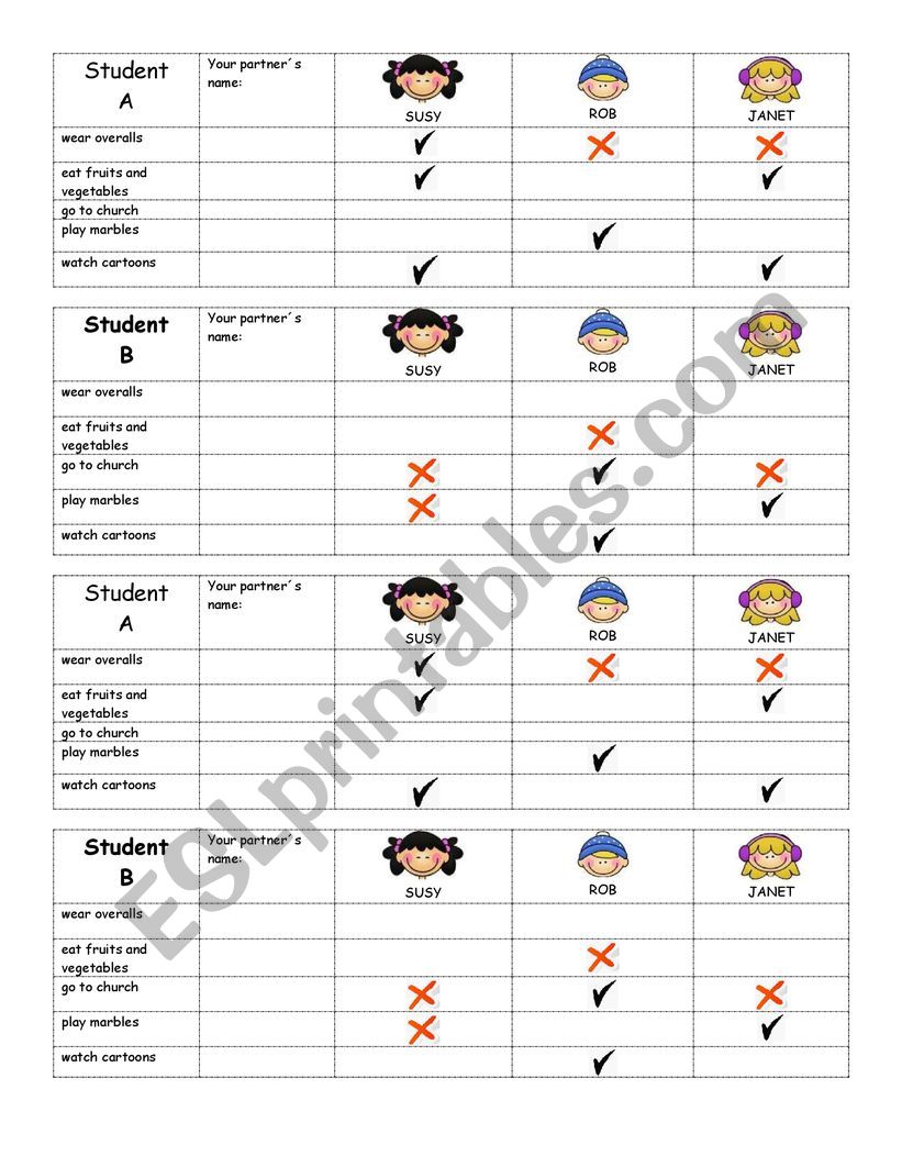 USED TO SPEAKING CHART worksheet