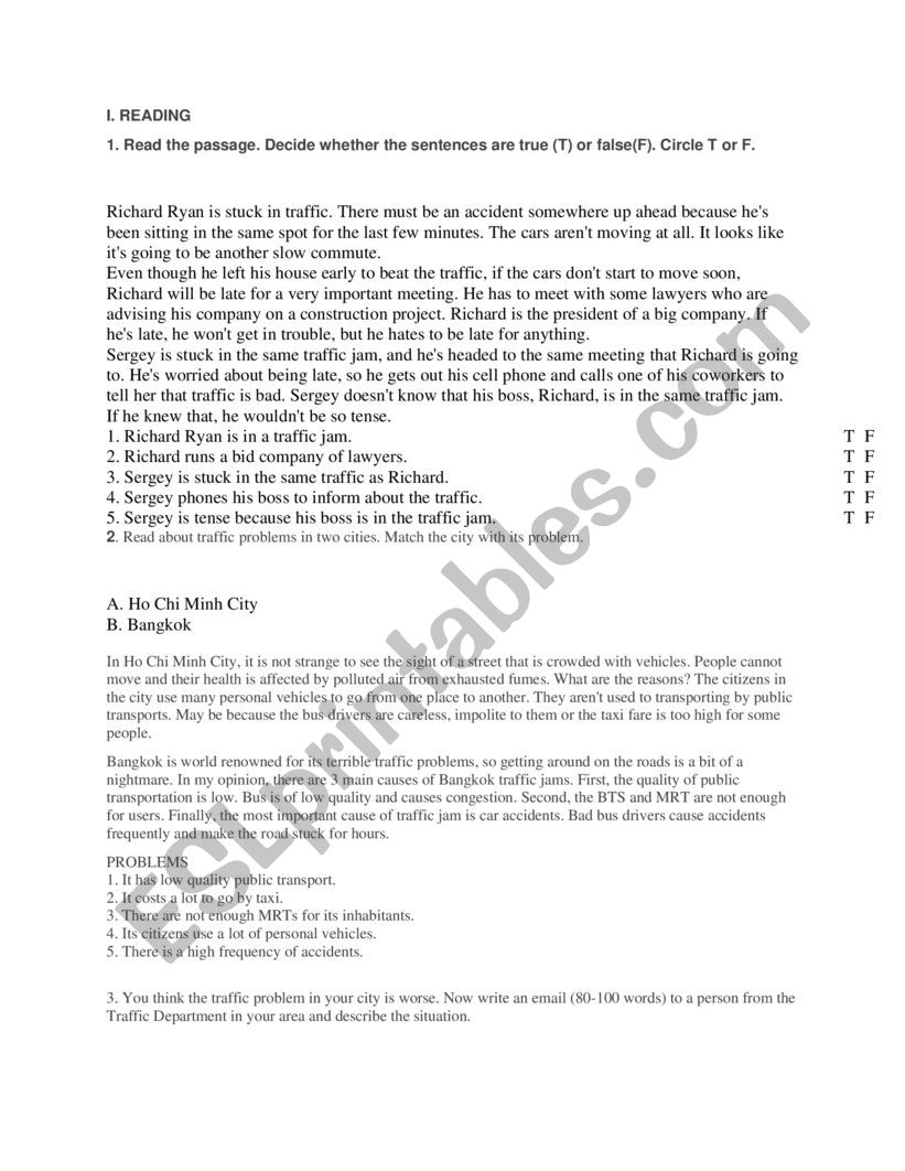 traffic worksheet