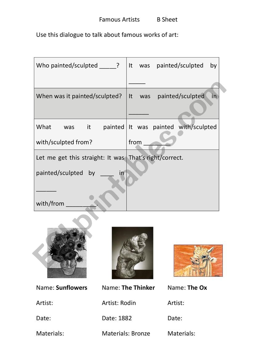 Famous artists  worksheet