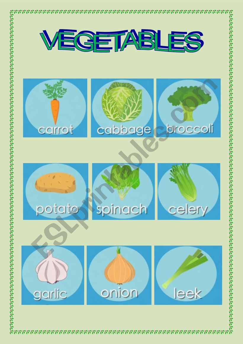 Vegetables vocabulary. The singing walrus
