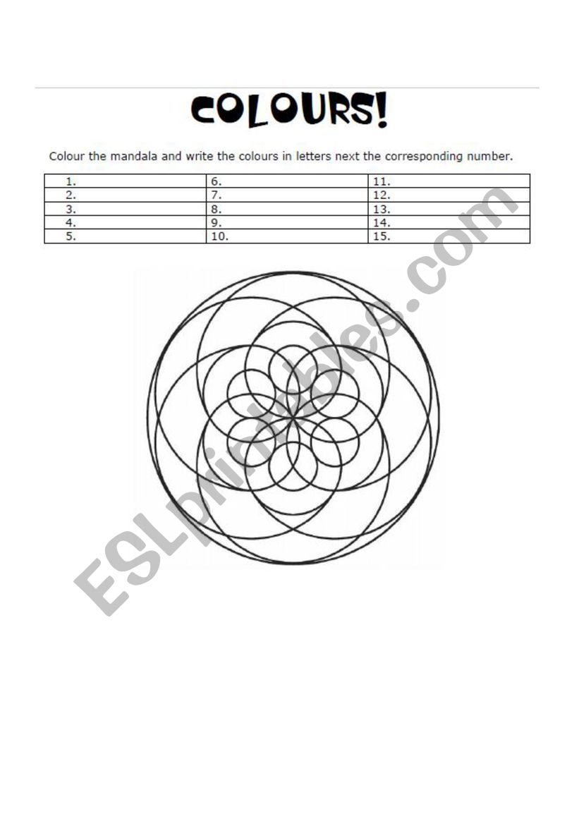 Colours  worksheet