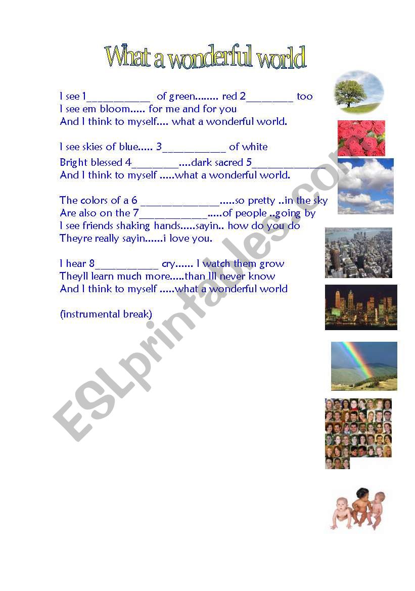 Song WHAT A WONDERFUL WORLD worksheet