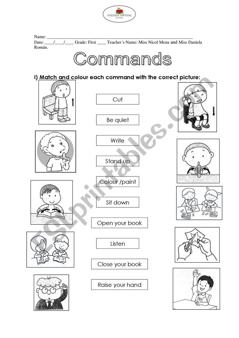 Classroom commands worksheet