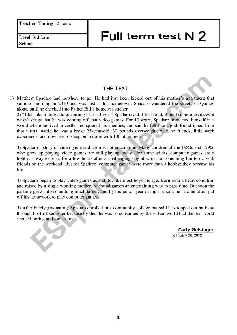 test  worksheet