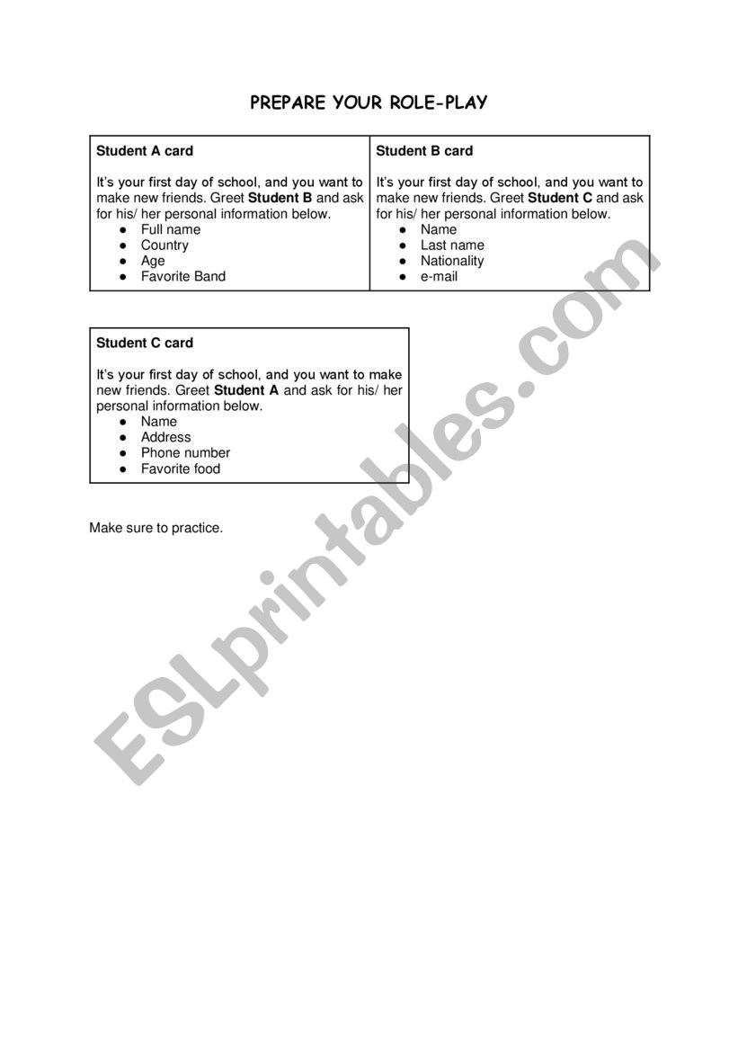 Role Play ansking and giving personal information