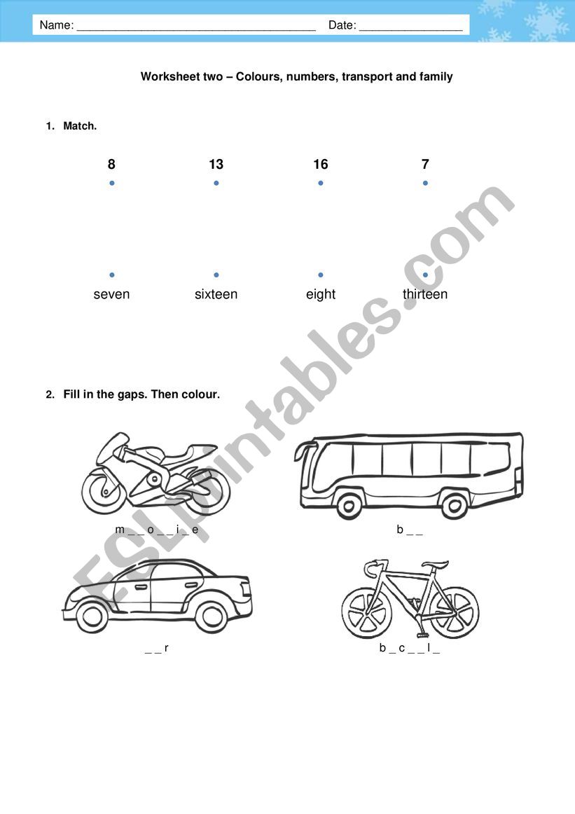 transports worksheet