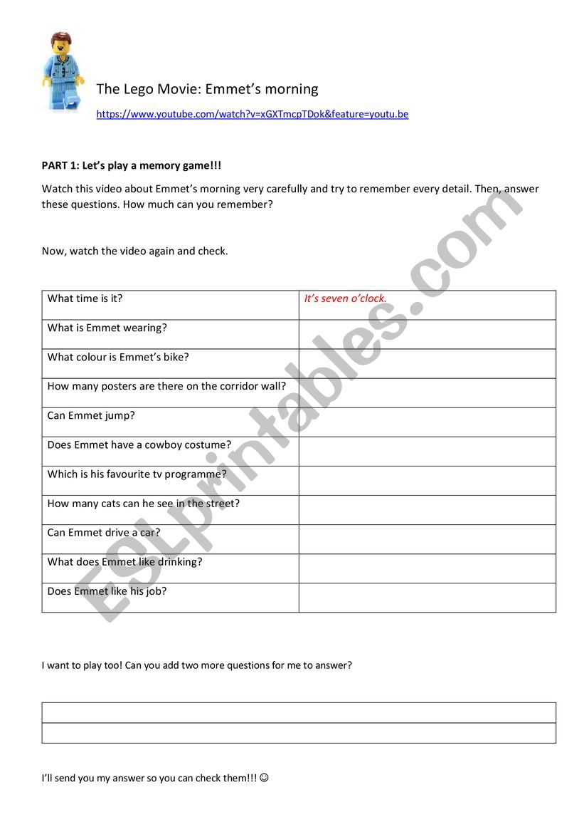 Routines: EmmetÃ¯Â¿Â½s Morning (Lego Movie)