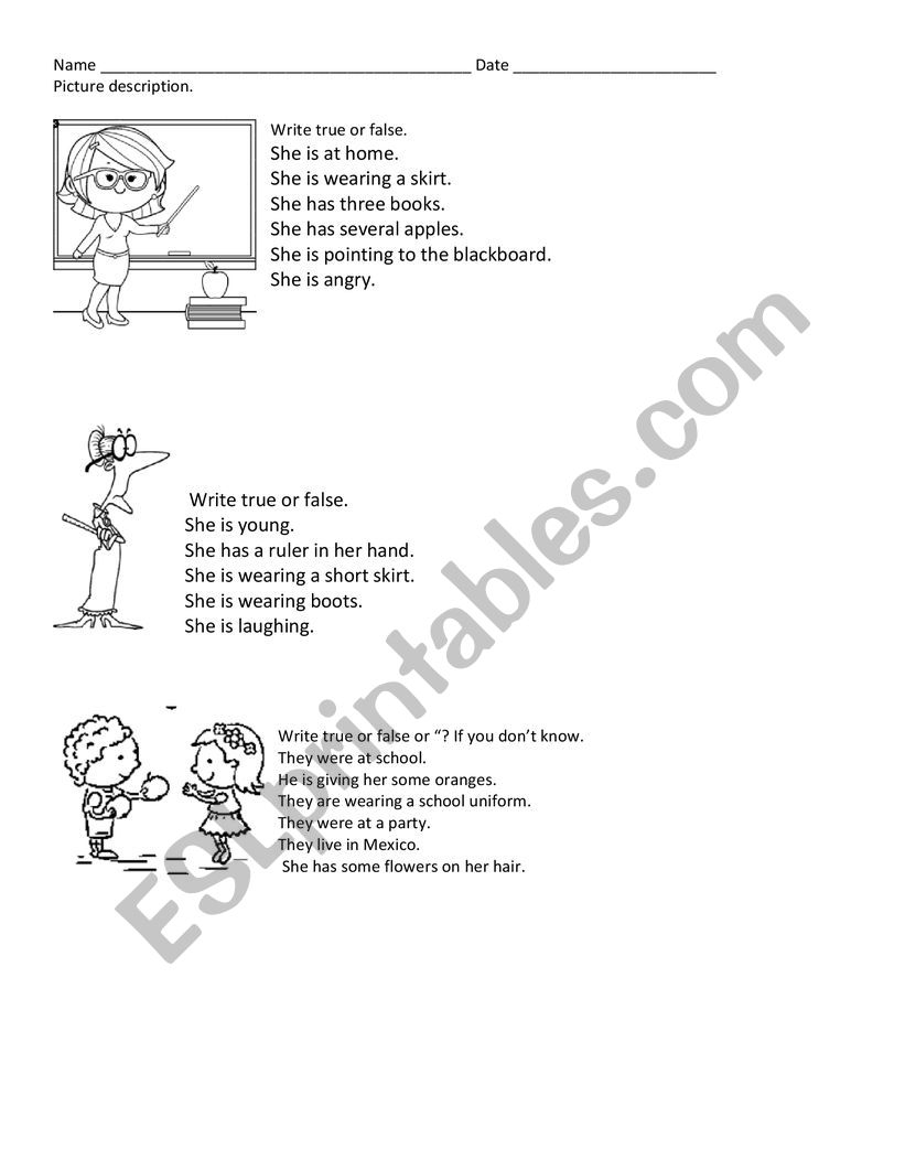 Picture Description worksheet