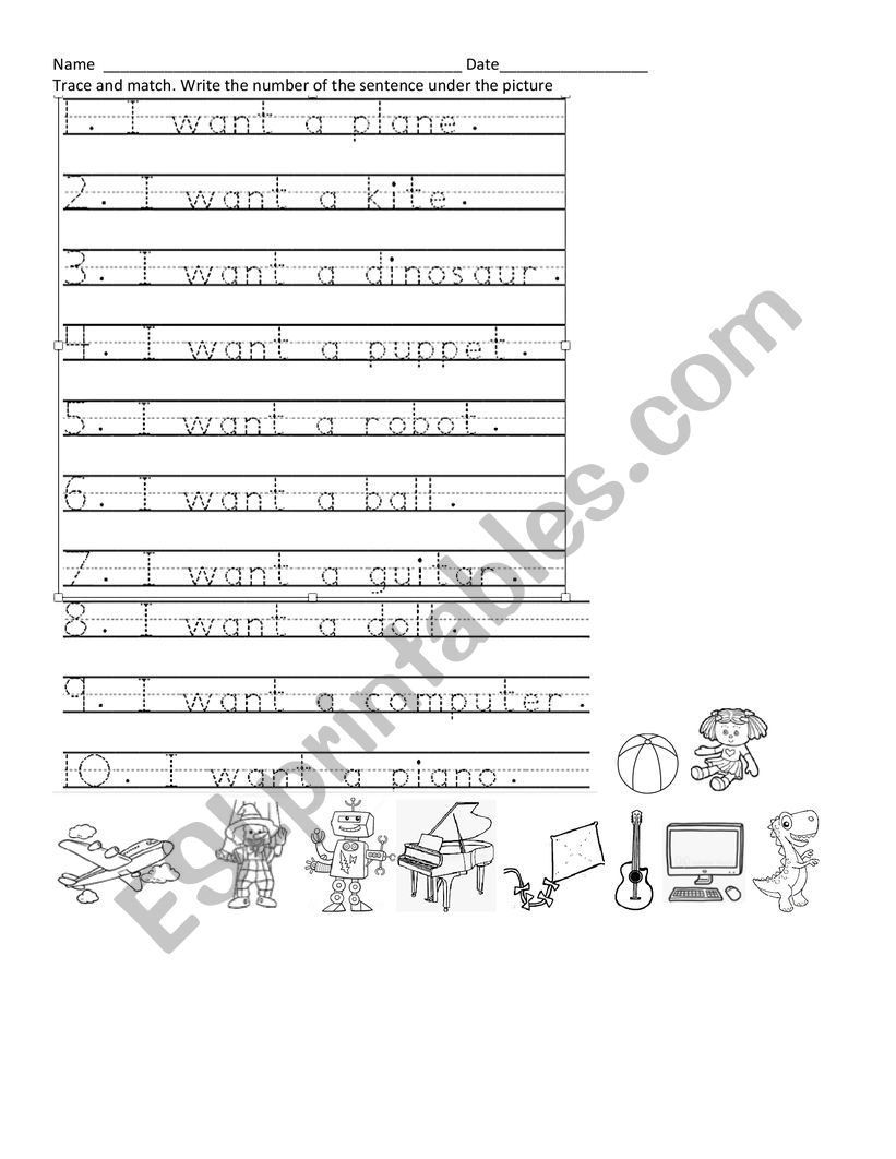Trace and match. worksheet