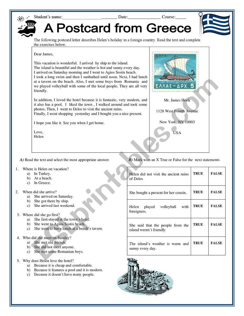 Reading and Writing a postcard